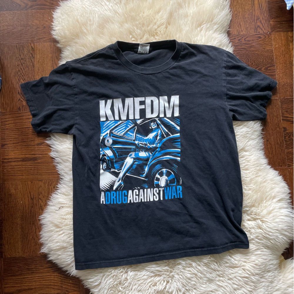 Original Vintage KMFDM A Drug Against War tshirt rare tee black Cygnus vtg